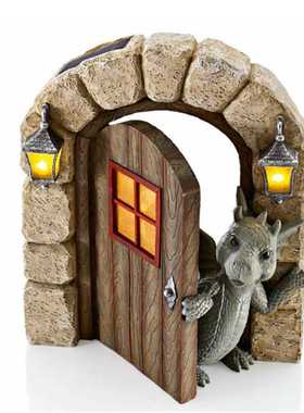 户外庭院可爱阳台小龙壁饰开门龙花园装饰树脂雕像北欧工艺品摆饰