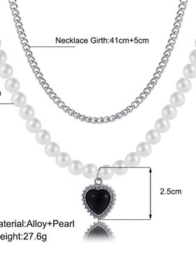 Thick Chain Necklace Black peach heart clavicle chain锁骨链