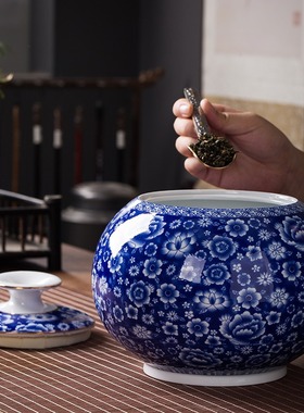 仿古青花陶瓷将军梅瓶罐2斤装白茶普洱茶叶密封储茶罐子摆件