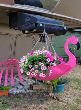 彩色鹦鹉花盆户外火烈鸟装饰铁艺工艺礼品摆饰花园摆件庭院花园装