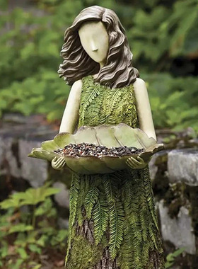 款女孩喂鸟神器树脂工艺品花园天使雕塑装饰艺术阳台摆件