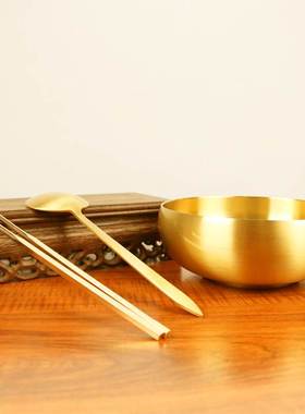 韩式大号实心碗铜碗纯铜饭碗吃饭家用食用级碗筷勺子加厚补铜餐具