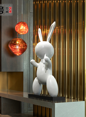 抽象吉祥兔子动物雕塑艺术品配饰时尚样板房空间大型室内装饰摆件