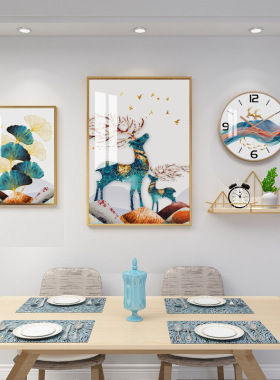 好货餐厅装饰画带钟表现代简约平安喜乐背景墙画温馨餐桌饭厅网红