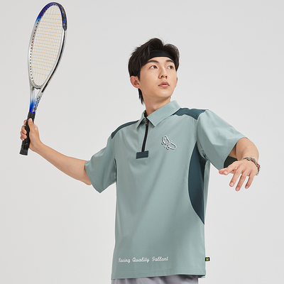 RQG男士短袖T恤衬干翻领休闲衫上衣宽松半袖t恤潮流拼接2025新款