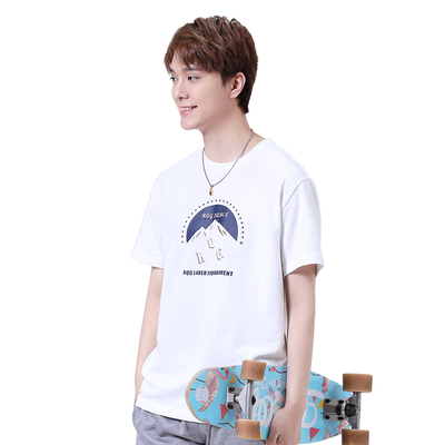 R.Q.G夏季新款男士短袖t恤宽松学生青少年白色上衣纯棉潮流体恤衫