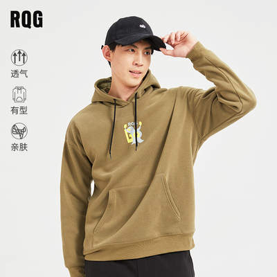 R.Q.G秋冬季纯色印花连帽卫衣