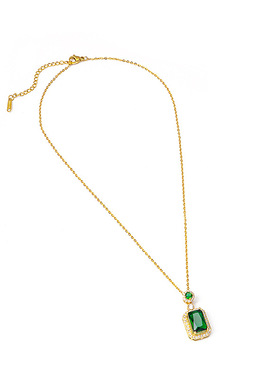 Ins Court Style Emerald Zircon Pendant Metal Chain Tassel Te