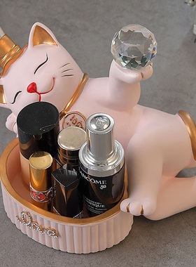 创意乔迁招财猫收纳摆件玄关客厅轻奢装饰品进门口放钥匙的收纳盒