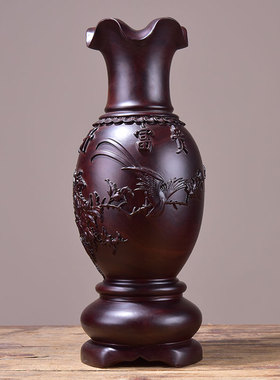黑檀木雕花瓶摆件客厅插花瓶艺术装饰品雕刻品中式复古红木工艺品