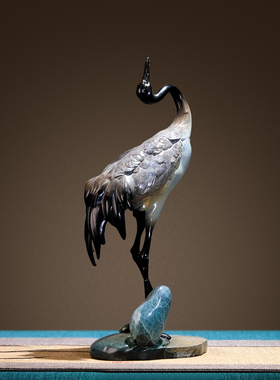 《闲云野鹤》全铜鹤摆件工艺品新中式家居客厅装饰老人贺寿礼品