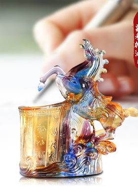 马琉璃笔筒摆件商务高档领导办公室桌装饰送老师礼物毕业季纪念品