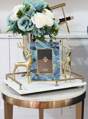 轻奢大理石物品首饰化妆品展示收纳托盘欧式家居样板房软装饰摆件