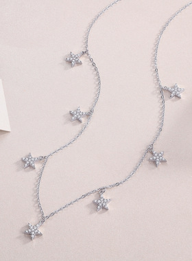 澄一珠宝・S925银镶嵌莫桑石漫天星辰星星吊坠时尚锁骨链