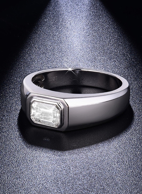 澄一S925银T家同款祖母绿切5*7mm莫桑1克拉男戒订婚戒指赠刻字