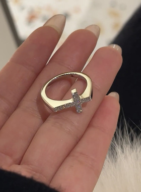 澄一・925银新品极简风ins风十字架元素指环火彩小众设计轻奢女戒