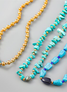 极速ins风潮流跨境新款CCB绿松石编织嘻哈项链三件套欧美波西米亚