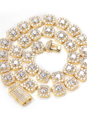 小鬼GAI说唱歌手同款Rap嘻哈ice锁骨链12mm满钻冰糖项链ins男女款