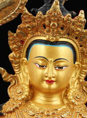 黄铜文殊菩萨佛像 西藏密宗神佛像摆件仿尼泊尔手工全鎏金雕花1尺