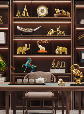 新中式博古架办公室书柜招财摆件客厅玄关隔断电视酒柜家居装饰品