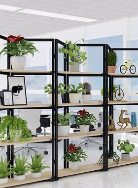 铁艺屏风办公室隔断置物架餐厅现代简约隔断柜落地花架双面展示架
