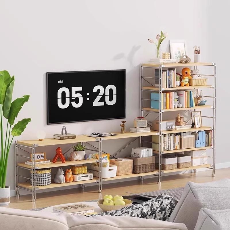 日式原木收纳置物架多层桌面展示架落地双层整理杂志架子储物 - 图2