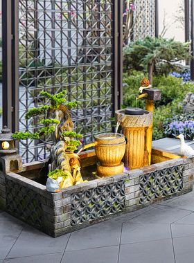 创意中式流水摆件户外庭院招财落地鱼池水景室内阳台假山喷泉装饰