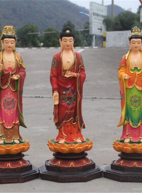 好货厂家直销树脂佛像1米西方三圣古彩站三圣菩萨 寺庙西方三圣佛