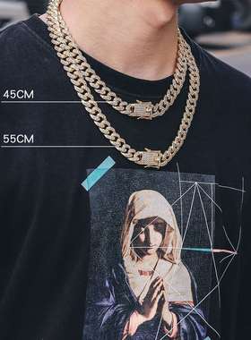 Steet Cuba chain full diamond men and women thick titanium s