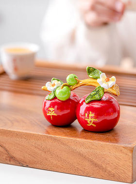 新中式车内饰品桌面摆件茶宠大吉大利仿真水果橘子房间中控台装饰
