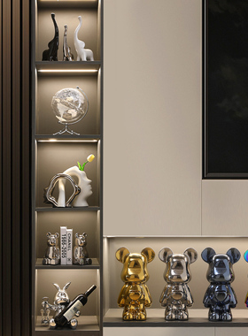 现代酒柜客厅摆件暴力熊玄关轻奢高档工艺品办公室展示柜家居饰品