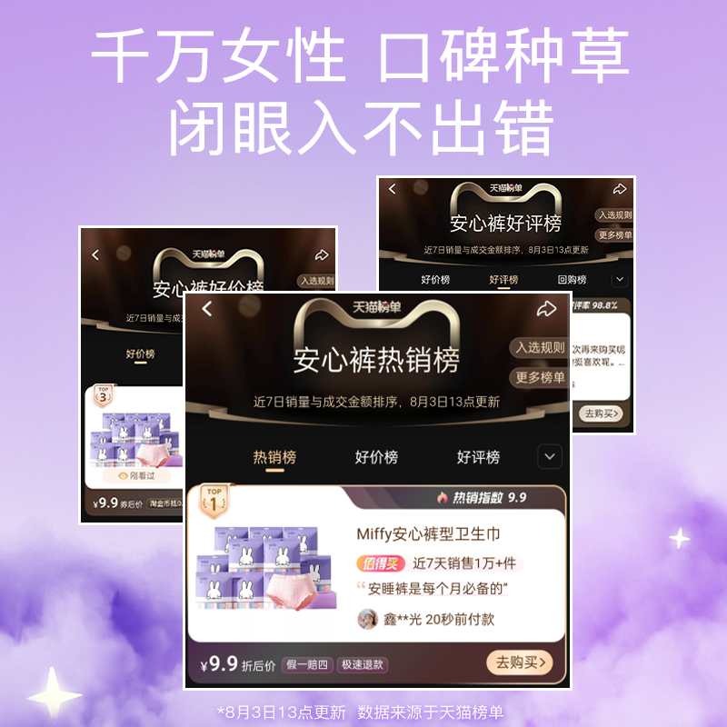 【U先试用-母婴级工厂】米菲Miffy 医护级安睡裤女经期用2包4条装 - 图0