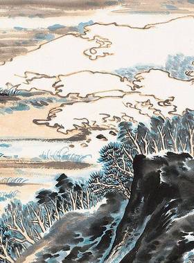 陆俨少辛弃疾词意图山水画挂轴条幅卷轴名画复制品书房玄关挂画