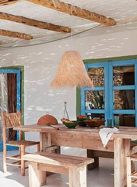 简约茶室led餐厅吊灯藤艺过道装饰氛围室内客厅中山灯具藤编