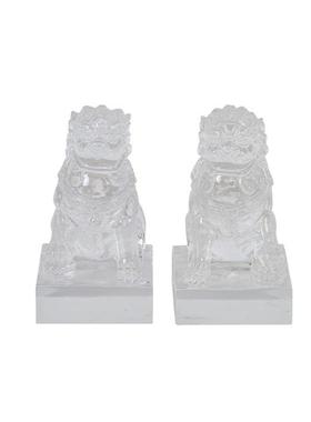 新中式透明树脂狮子摆件办公室书房书柜玄关样板房雕塑工艺装饰品