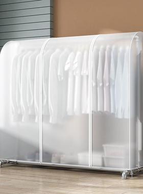 家用双层落地衣架带防尘罩卧室衣帽架遮灰透明衣服挂衣袋防尘收纳