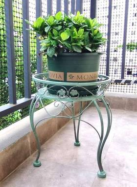 做旧复古三足花凳欧式阳台花架子户外铁艺盆景架单层庭院置物架