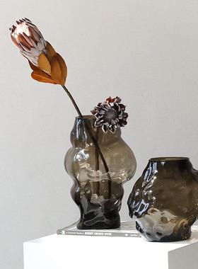 美式复古咖色异形玻璃花瓶客厅卧室桌面摆放插花花器家居装饰品