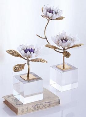 北欧轻奢黄铜树枝天然紫水晶花摆件样板间客厅玄关茶几摆设装饰品
