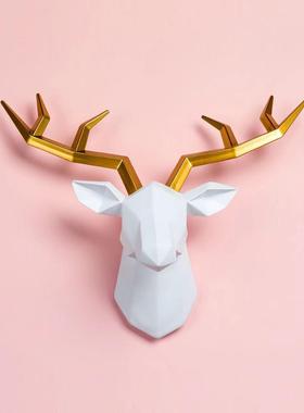 麋鹿头挂壁挂饰ins风方块鹿头墙面饰品树脂摆件鹿头工艺饰品