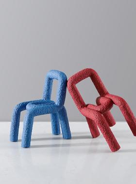 简约个性椅子创意餐椅造型摆件异形弯管椅子样板间桌面装饰品