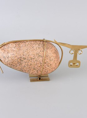 速发式约轻奢金属牛摆件新中简书架书柜客示玄关样板房展厅柜石头