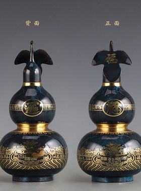 速发《百开临门》纯铜葫芦摆件客厅玄关装饰工艺司公品招财福口铜