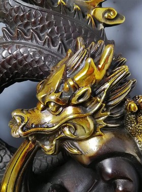 速发纯铜鎏金龙吐珠桌盘摆家铜十二生肖龙面龙青龙书房件居装饰工