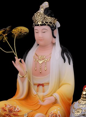 速发贤心斋 汉白玉/树脂彩绘文殊普一菩萨佛像带坐骑神兽华圣三严