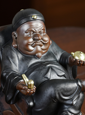 速发财主老爷陶瓷财工件摆招手财神家居客厅装饰桌面摆设中式人物