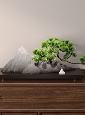 速发新茶式迎客松入户玄关柜子盆景公件博古架中室办摆室桌面装饰