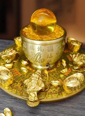 黄铜金蟾吐宝聚财阵招财摆件百福缸家中客厅财位门店铺公司办公室