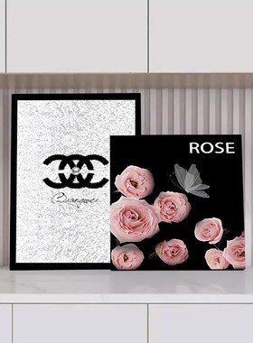 轻奢高级感浪漫玫瑰花斗柜客厅沙发背景叠放电视柜鞋柜摆画装饰画