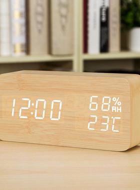 时尚LED创意闹钟夜光静音电子表学生床头钟卧室座钟台钟温湿西辰